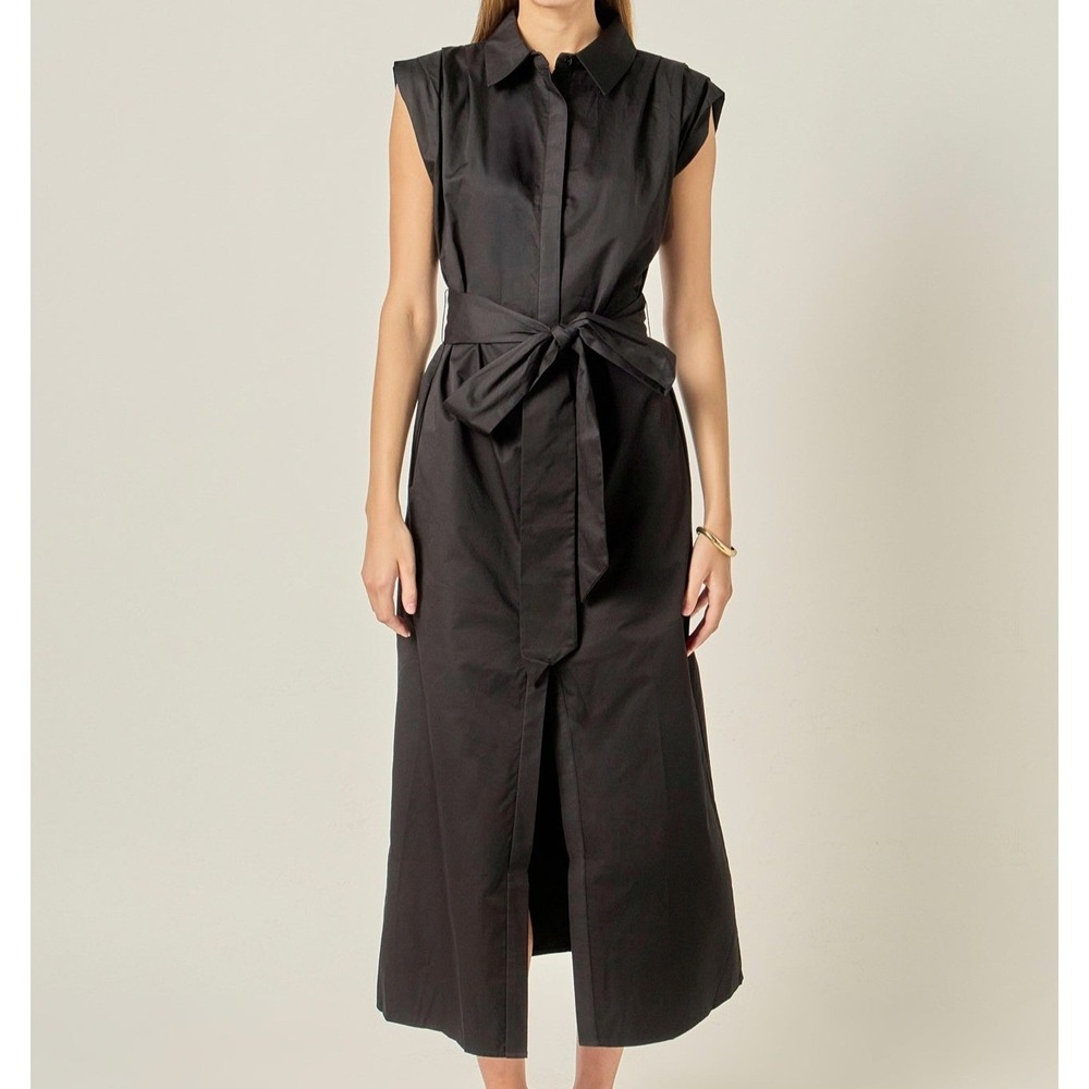 English Factory Sable Shoulder Button Up Black Maxi Shirt Dress Womens S NWT